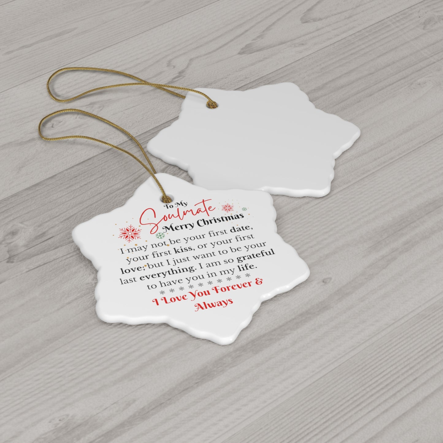 To My Soulmate Merry Christmas Ceramic Ornament