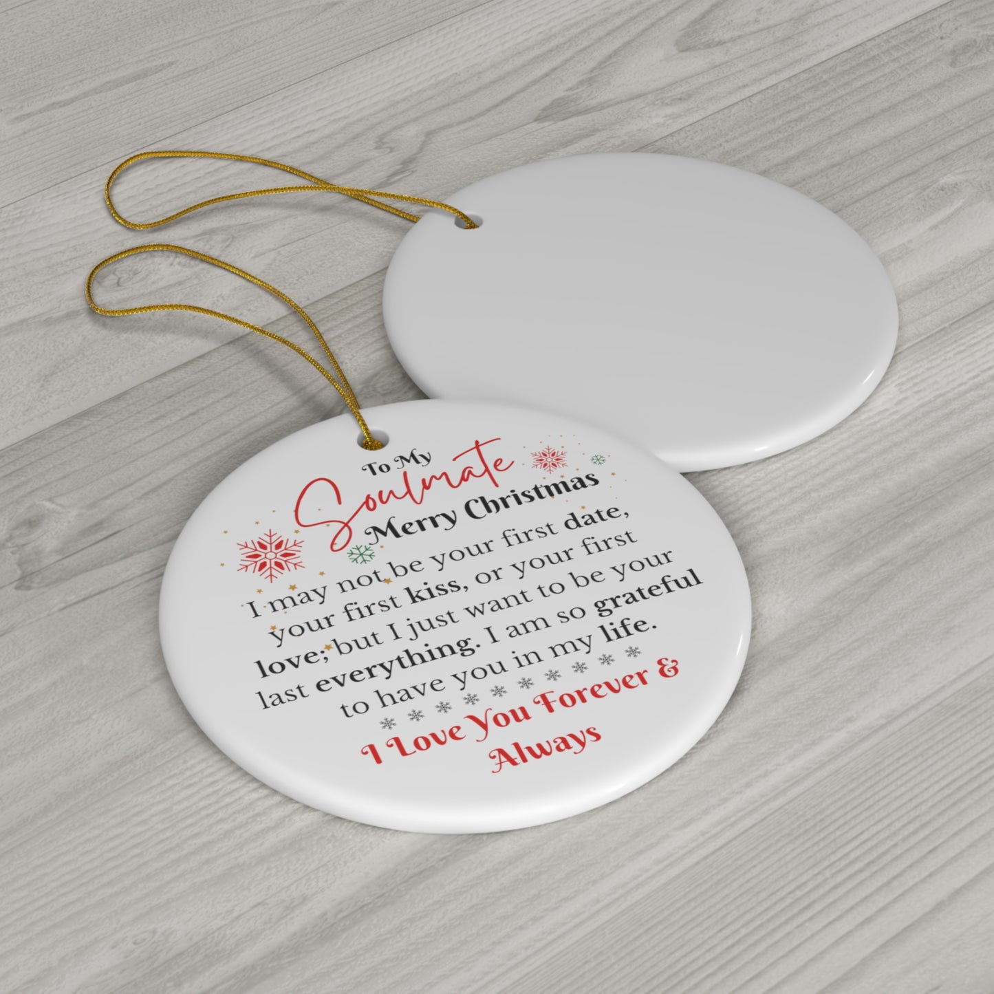 To My Soulmate Merry Christmas Ceramic Ornament