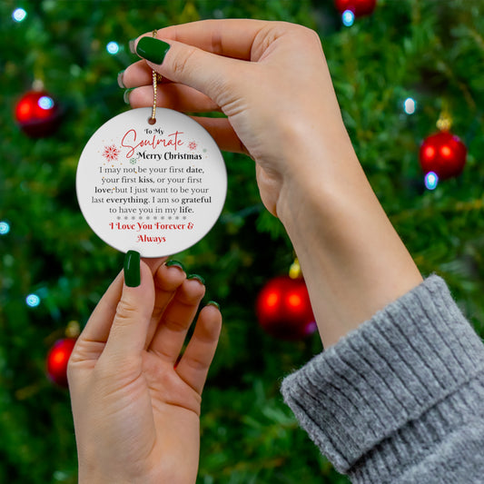 To My Soulmate Merry Christmas Ceramic Ornament