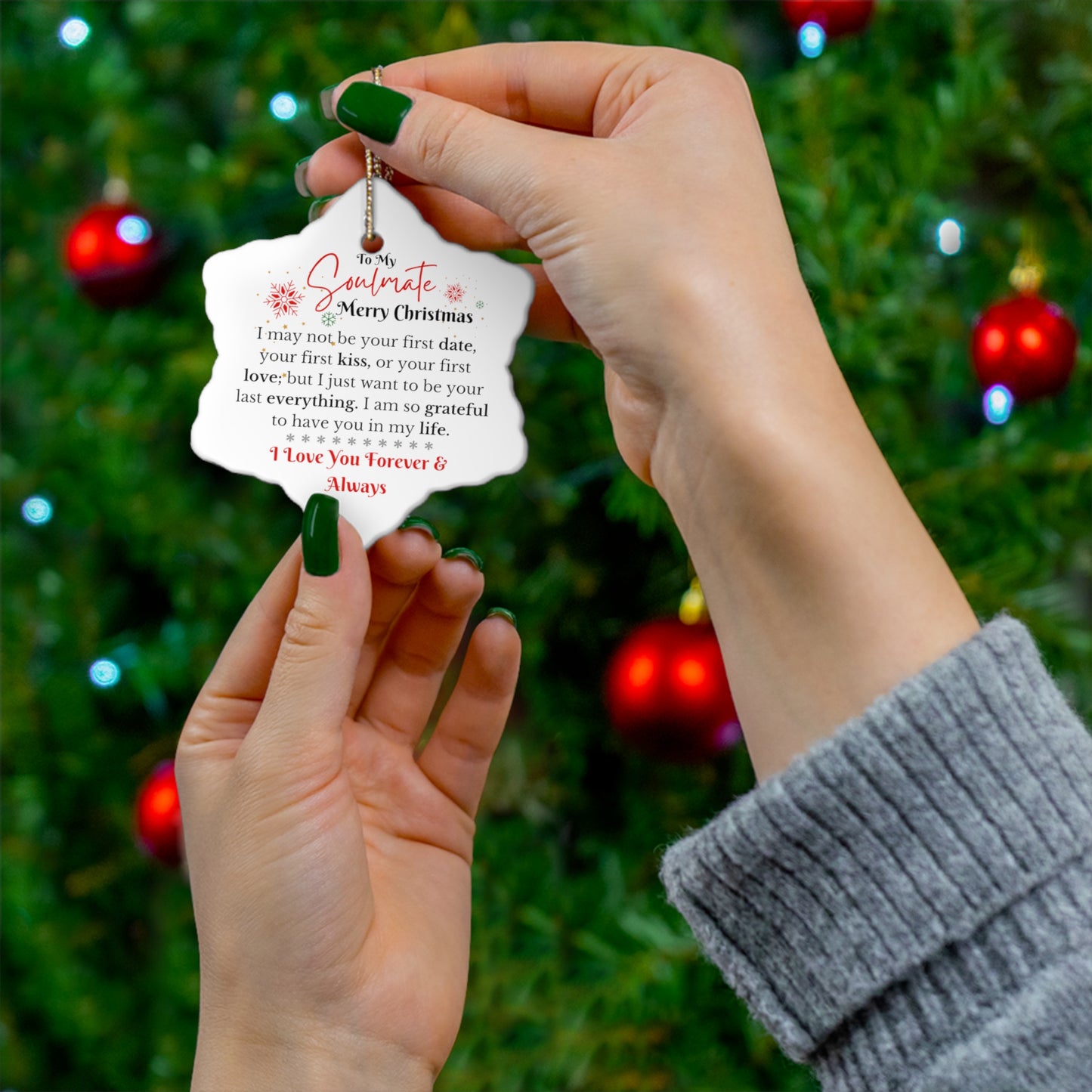 To My Soulmate Merry Christmas Ceramic Ornament