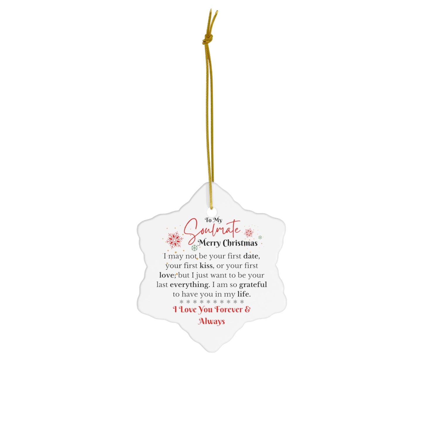 To My Soulmate Merry Christmas Ceramic Ornament
