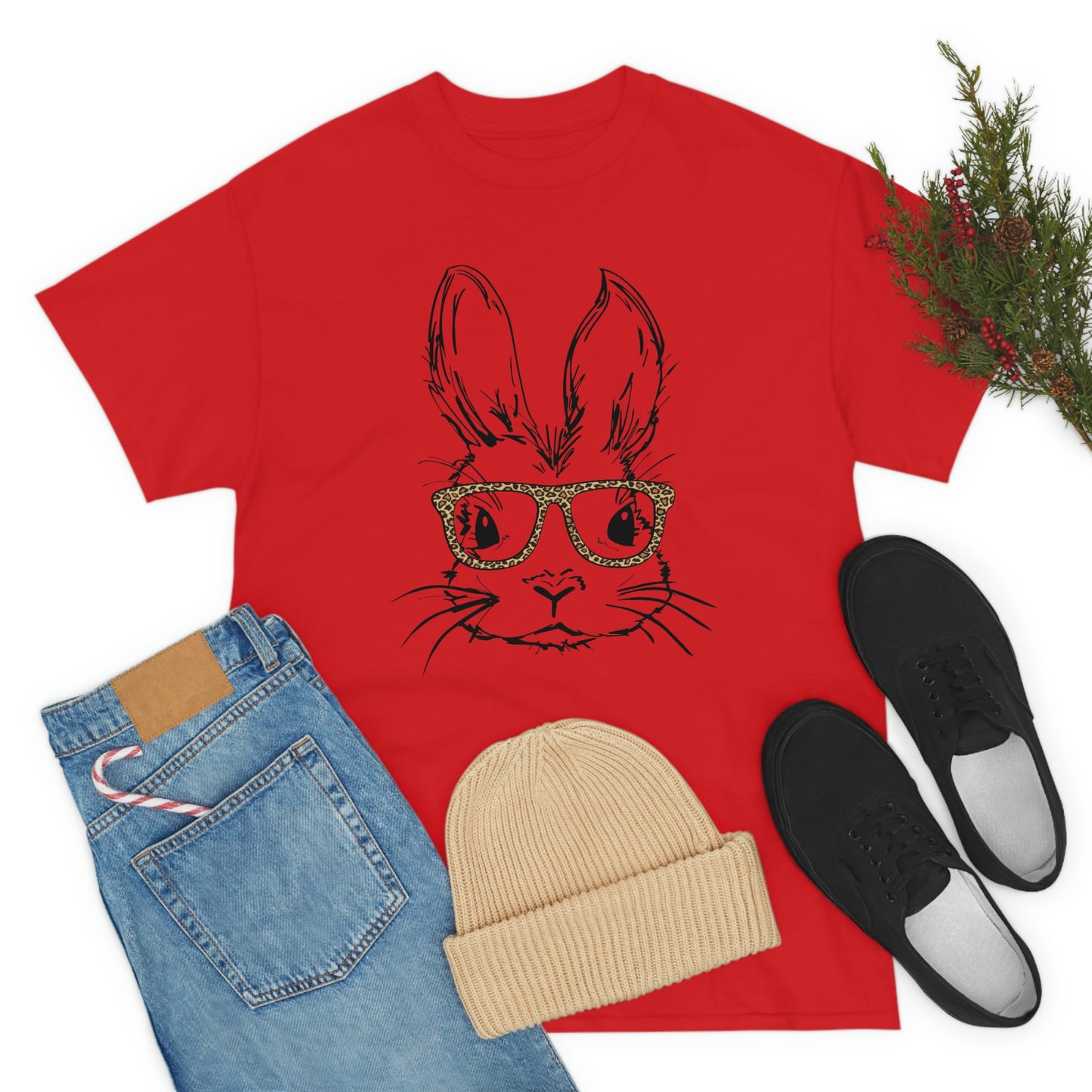 Easter Bunny With Glasses Unisex Heavy Cotton Tee