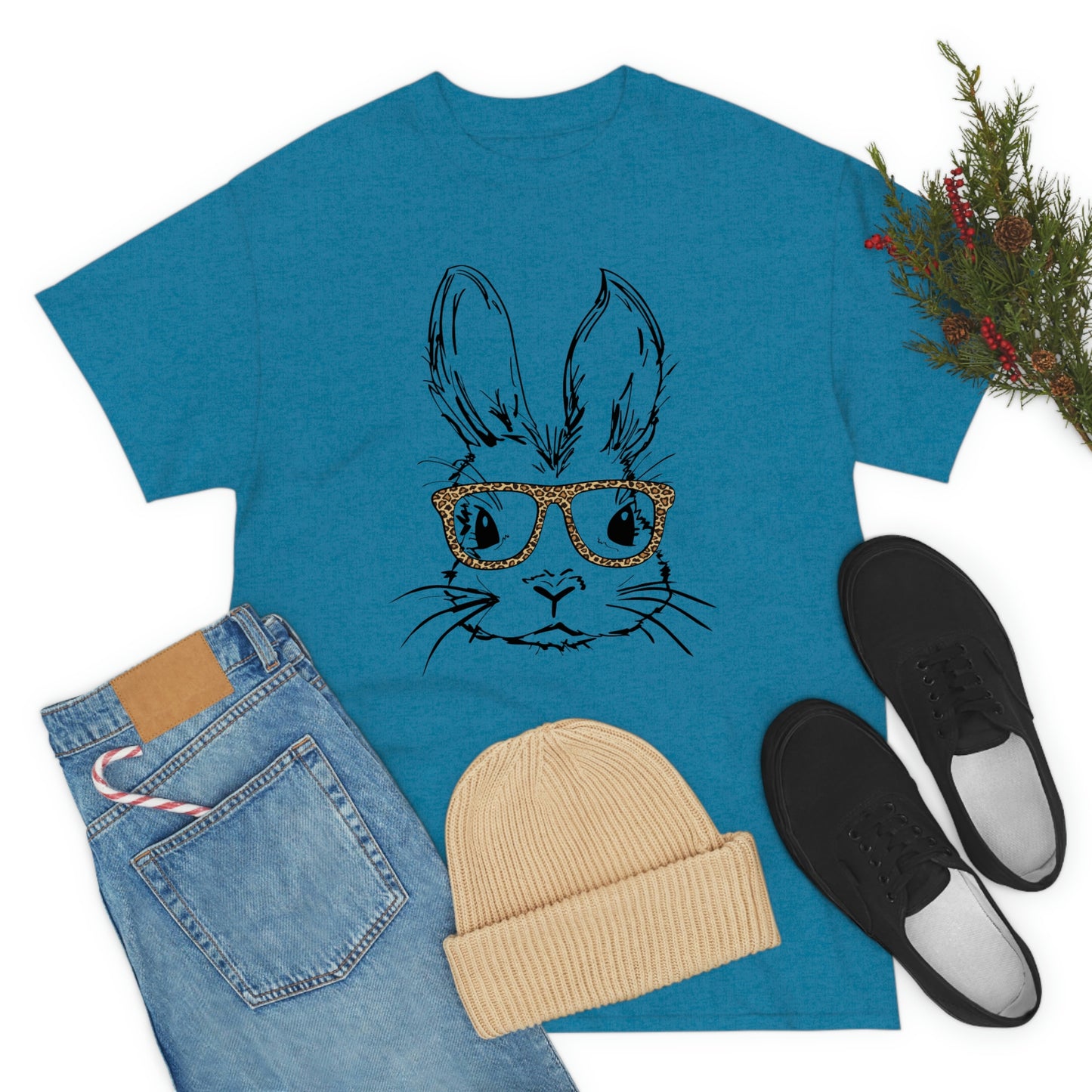 Easter Bunny With Glasses Unisex Heavy Cotton Tee