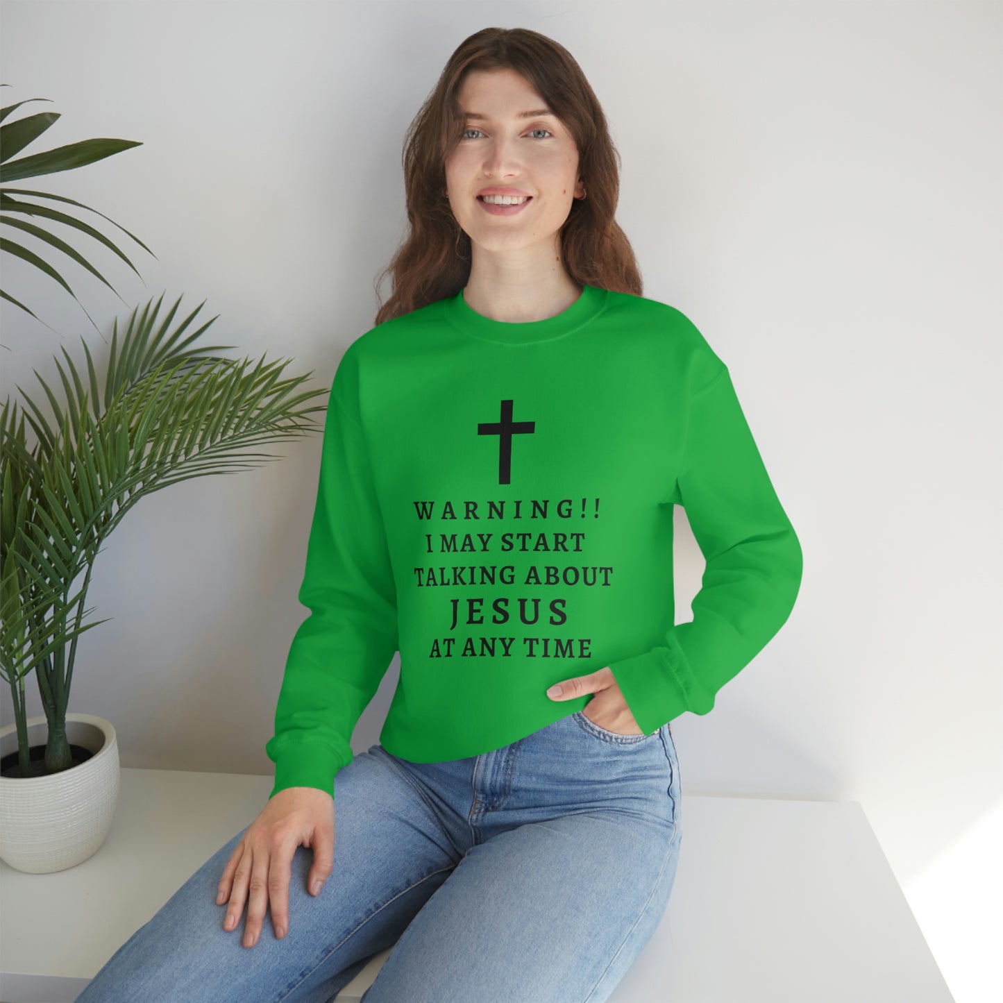Warning I May Start Talking About Jesus  Unisex Heavy Blend™ Crewneck Sweatshirt