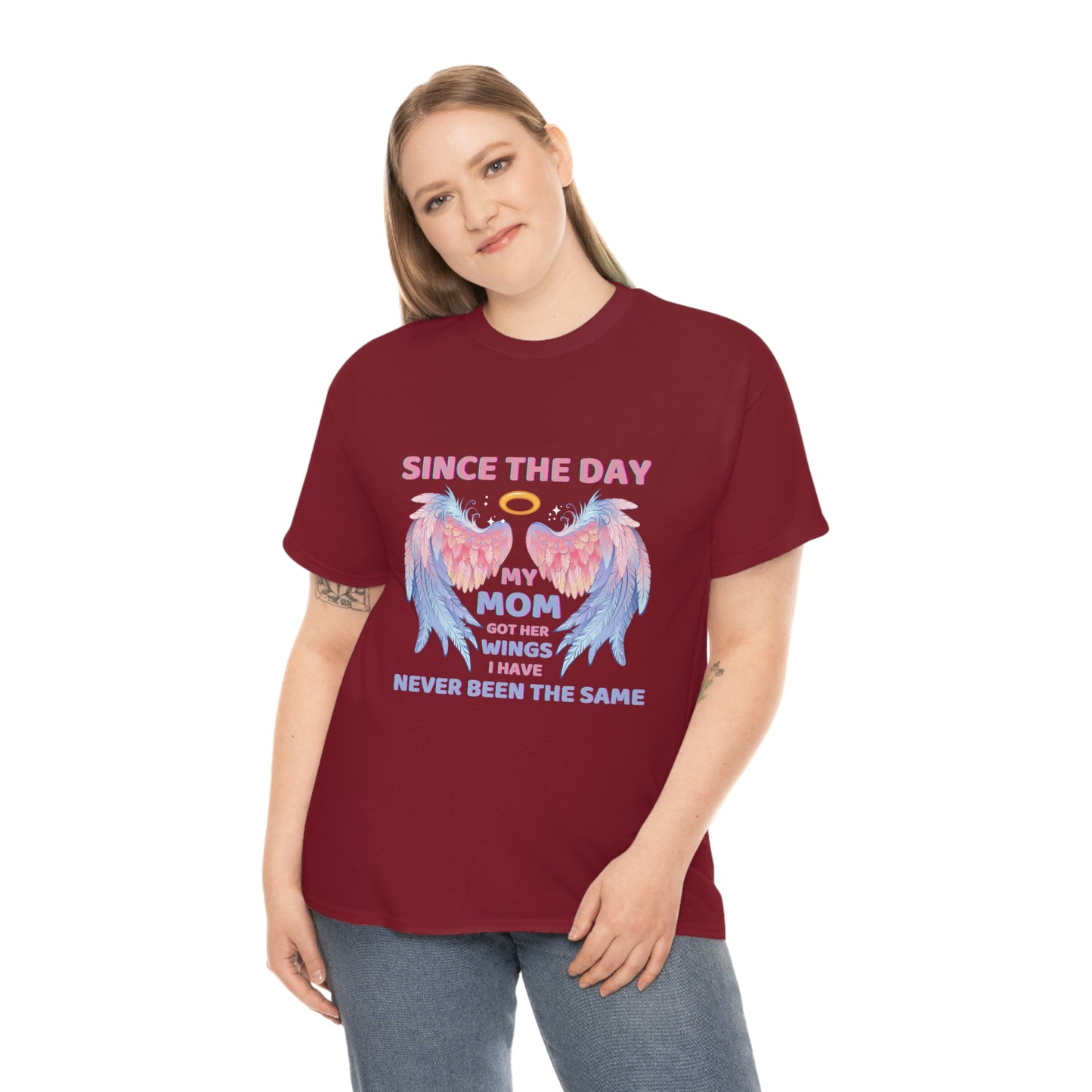 Since The Day My Mom Got Her Wings Unisex Heavy Cotton Tee