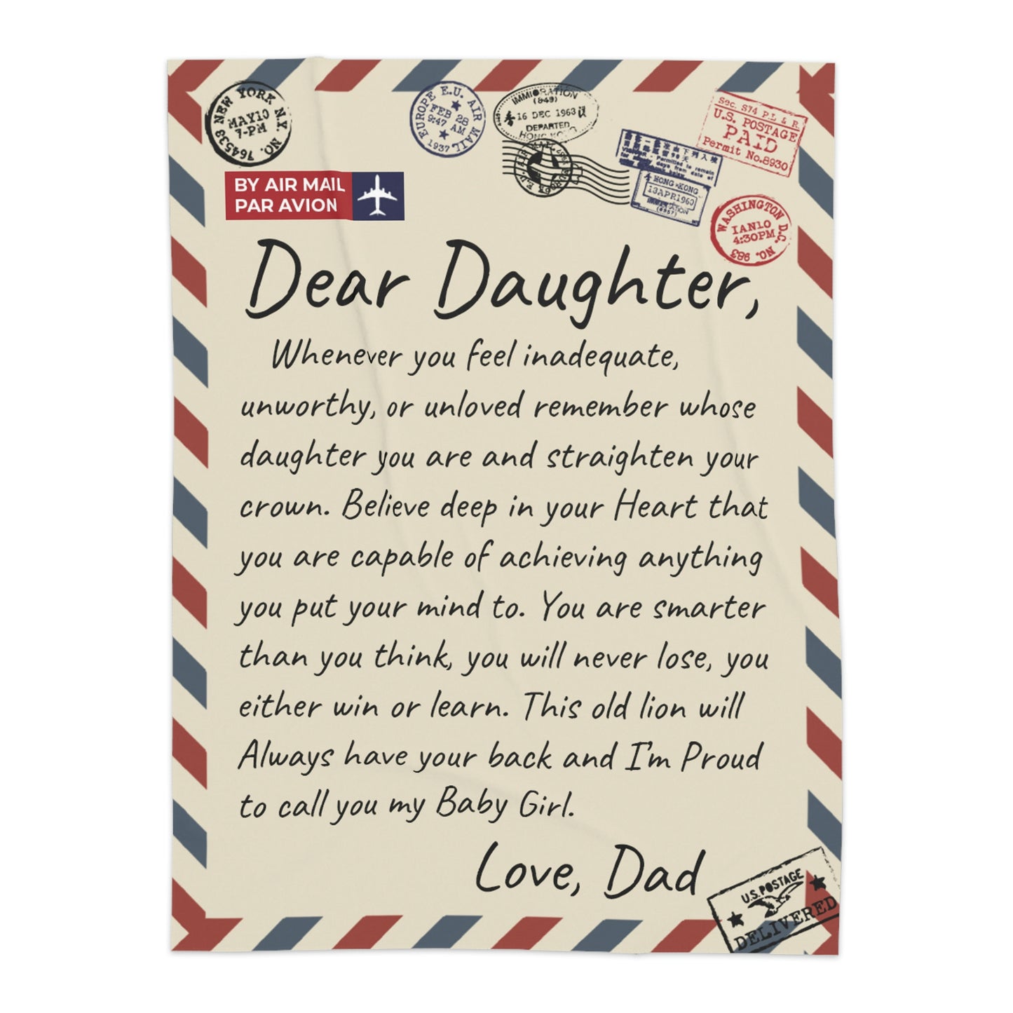 Dear Daughter Love Dad Personalized Sherpa Blanket