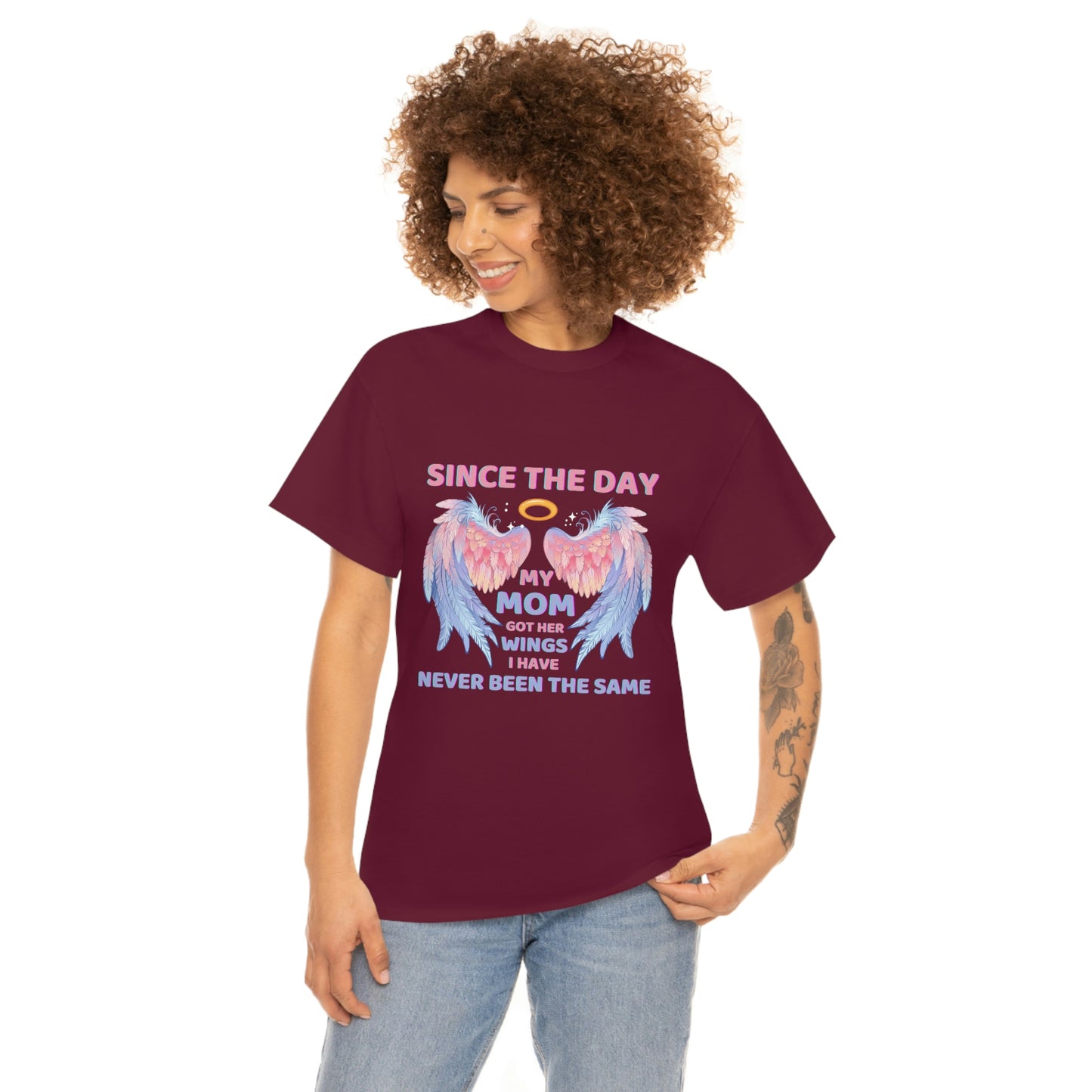 Since The Day My Mom Got Her Wings Unisex Heavy Cotton Tee