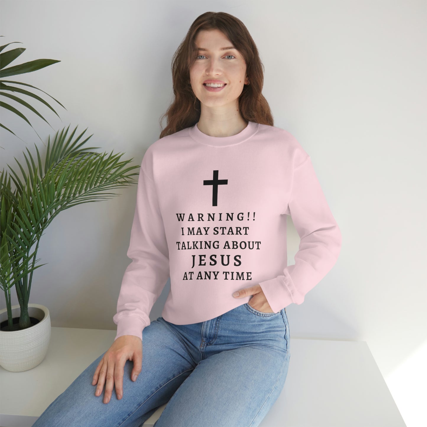 Warning I May Start Talking About Jesus  Unisex Heavy Blend™ Crewneck Sweatshirt