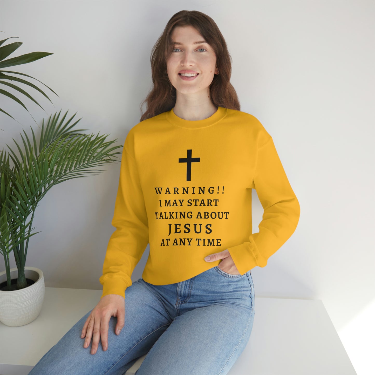 Warning I May Start Talking About Jesus  Unisex Heavy Blend™ Crewneck Sweatshirt