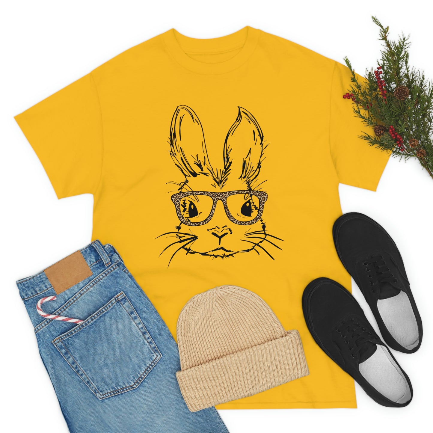 Easter Bunny With Glasses Unisex Heavy Cotton Tee