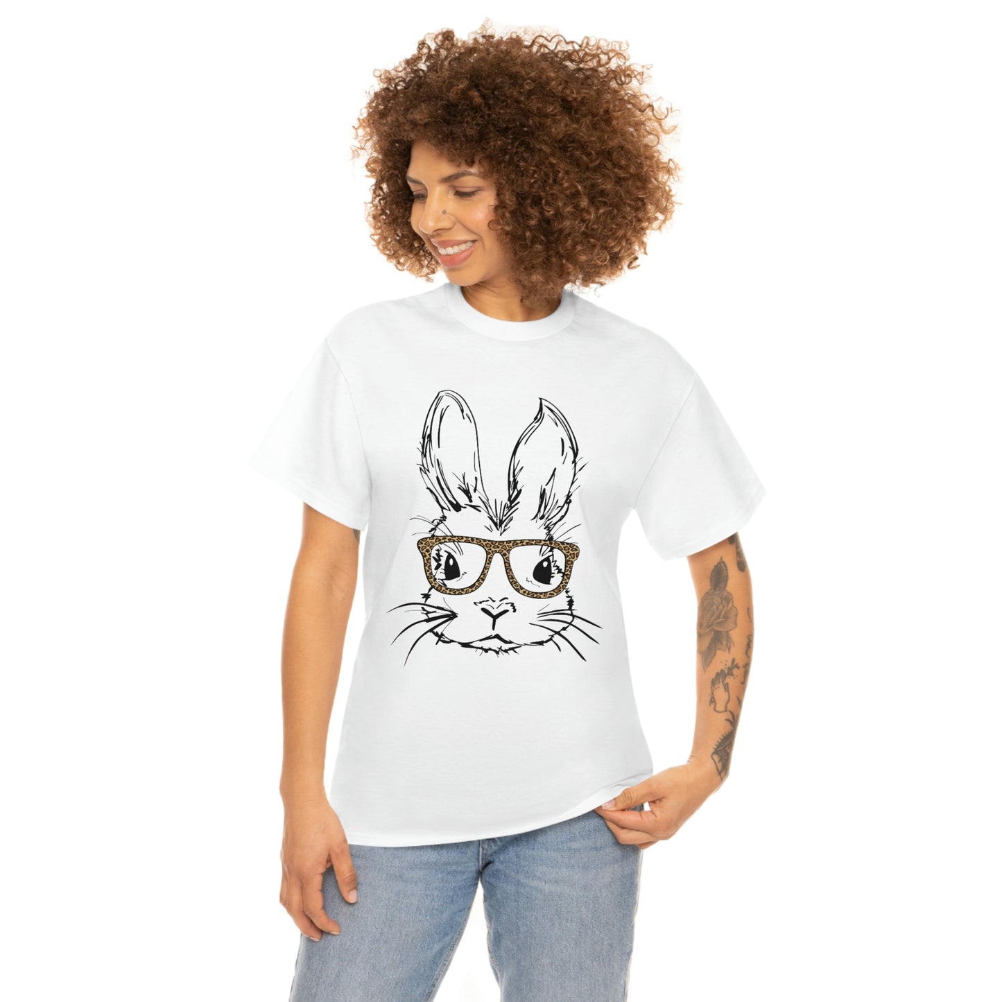 Easter Bunny With Glasses Unisex Heavy Cotton Tee