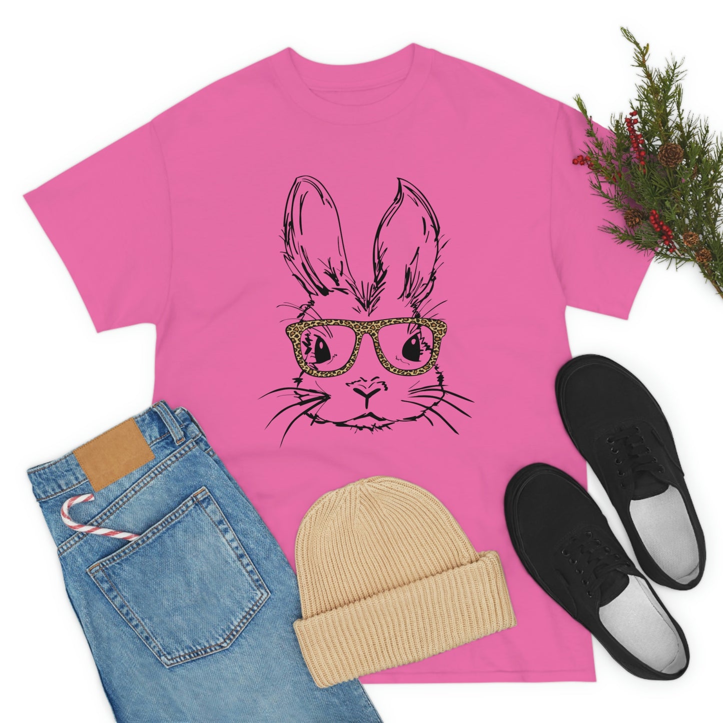 Easter Bunny With Glasses Unisex Heavy Cotton Tee