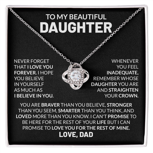 To My Beautiful Daughter Love Knot Necklace