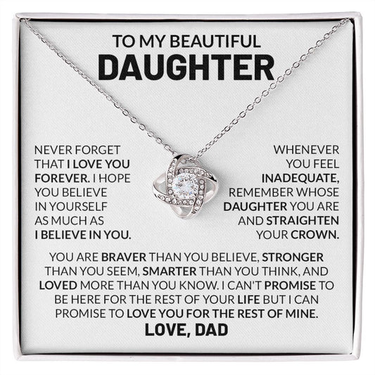 To My Beautiful Daughter Love Knot Necklace