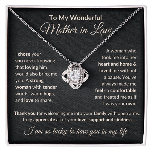 To My Wonderful Mother In Law Love Knot Necklace.