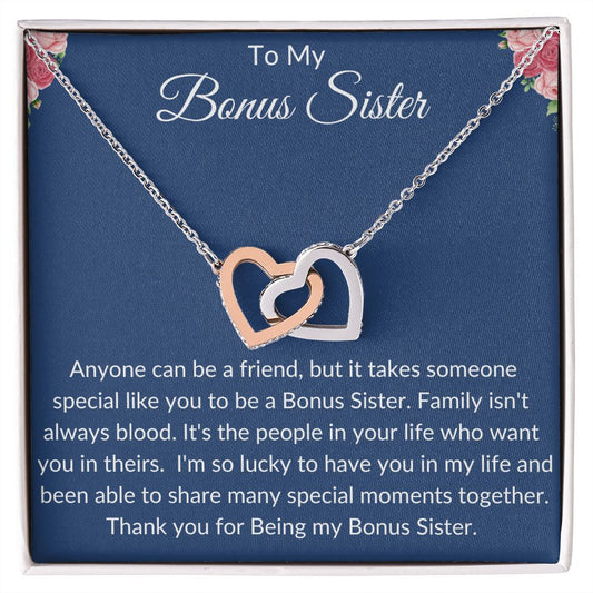 To My Bonus Sister - Interlocking Hearts Necklace