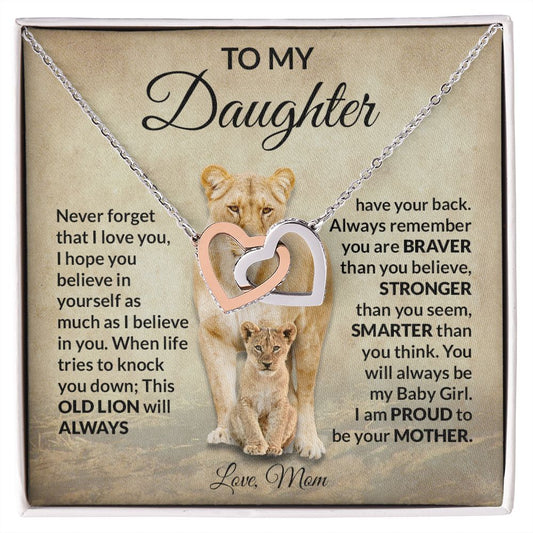 To My Daughter Interlocking Hearts Necklace Love Mom