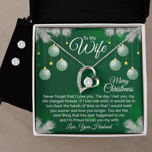 To My Wife - Forever Love Necklace and Cubic Zirconia Earring Set