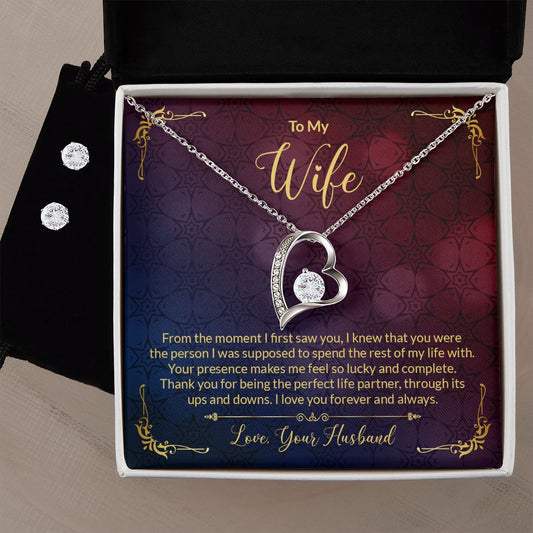 To My Wife - Forever Love Necklace and Cubic Zirconia Earring Set