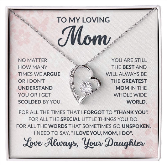 To My Loving Mom Love Always Your Daughter Forever Love Necklace