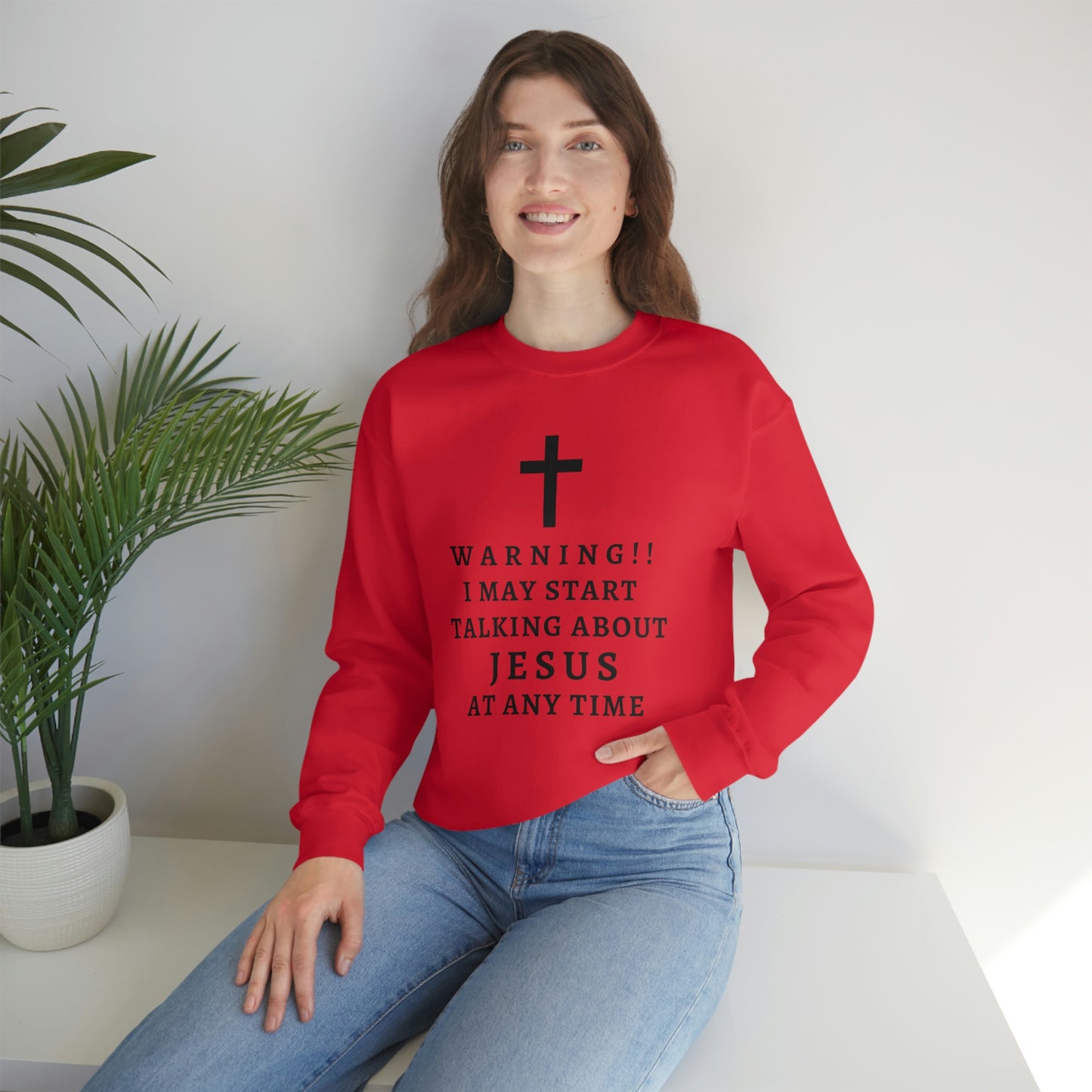 Warning I May Start Talking About Jesus  Unisex Heavy Blend™ Crewneck Sweatshirt