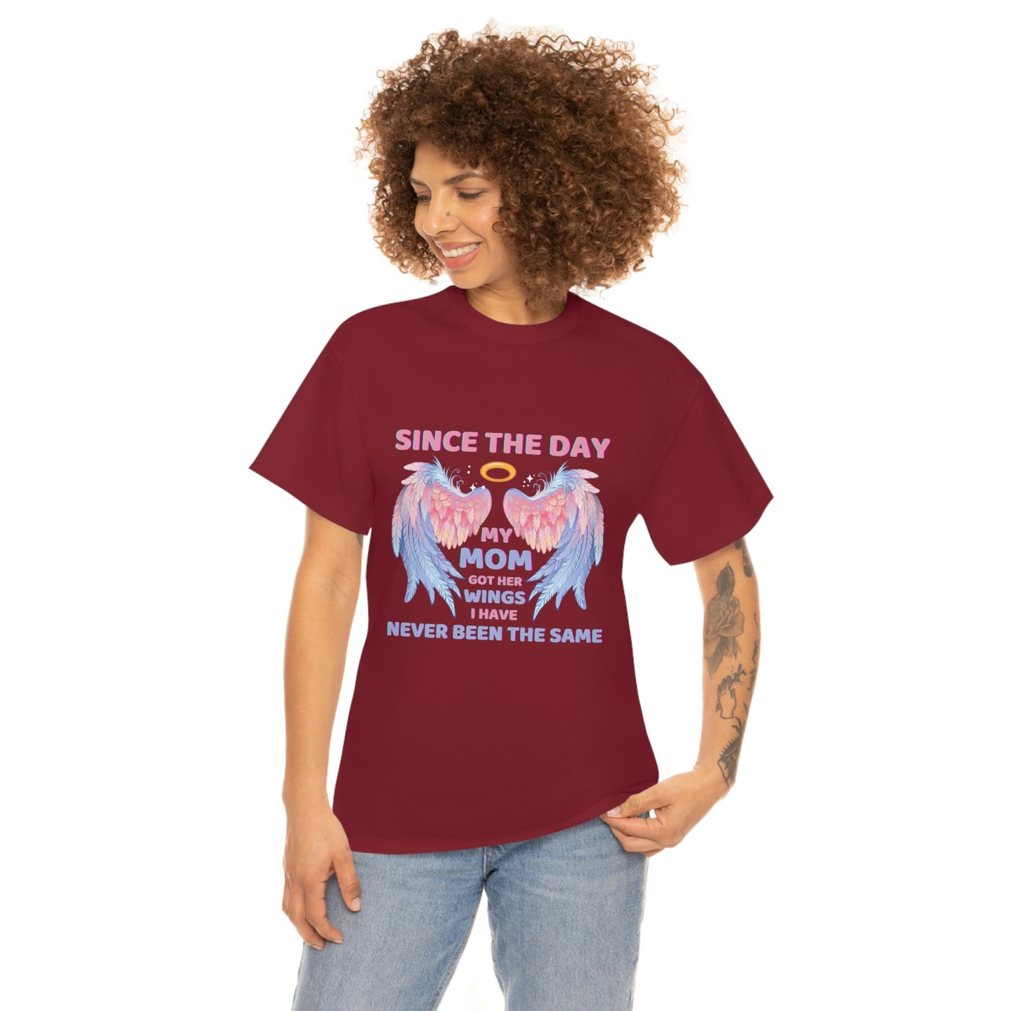 Since The Day My Mom Got Her Wings Unisex Heavy Cotton Tee