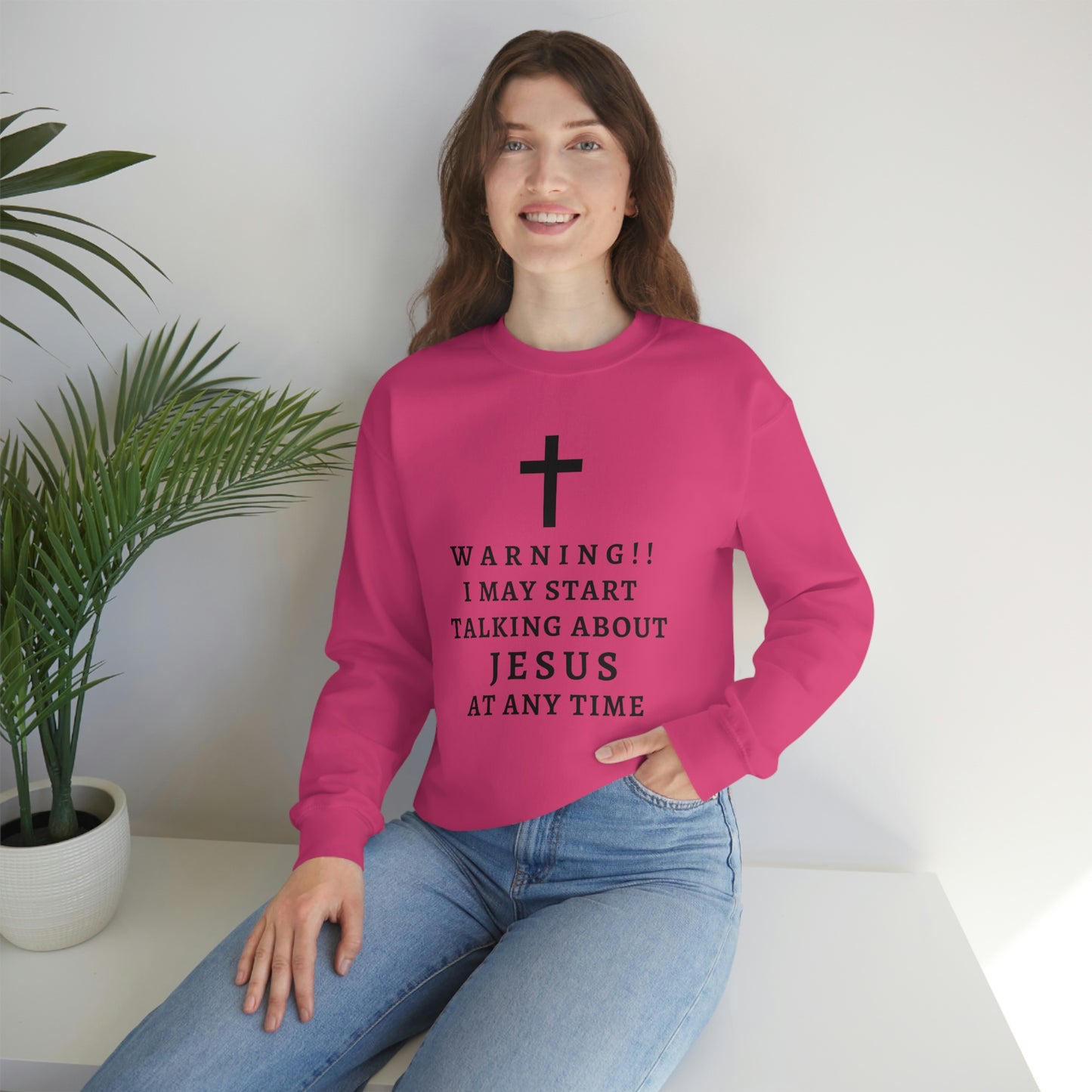 Warning I May Start Talking About Jesus  Unisex Heavy Blend™ Crewneck Sweatshirt