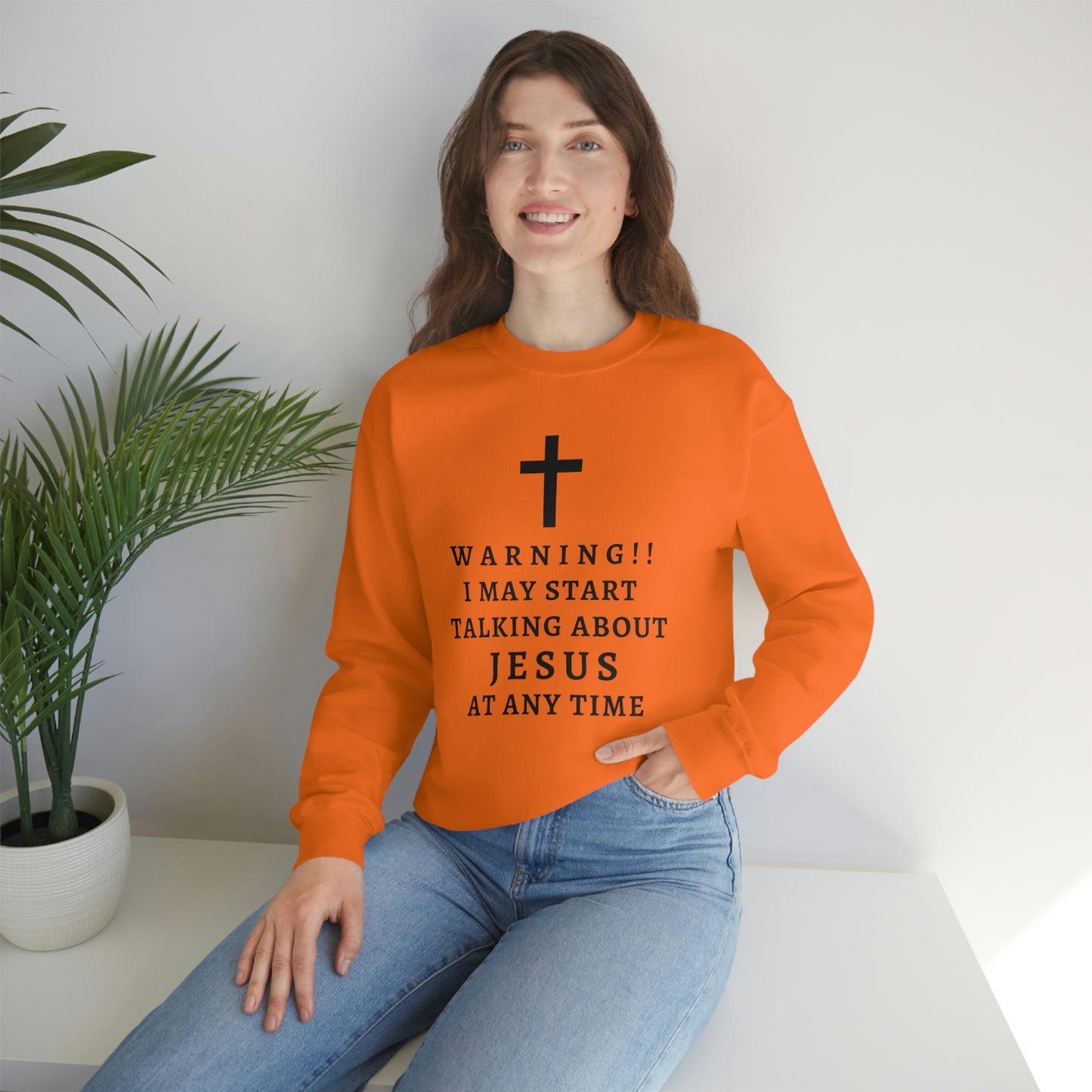 Warning I May Start Talking About Jesus  Unisex Heavy Blend™ Crewneck Sweatshirt