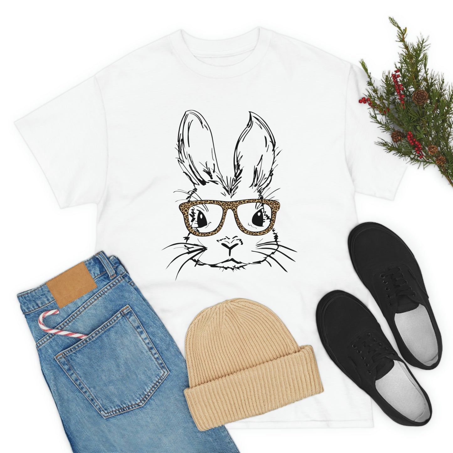 Easter Bunny With Glasses Unisex Heavy Cotton Tee