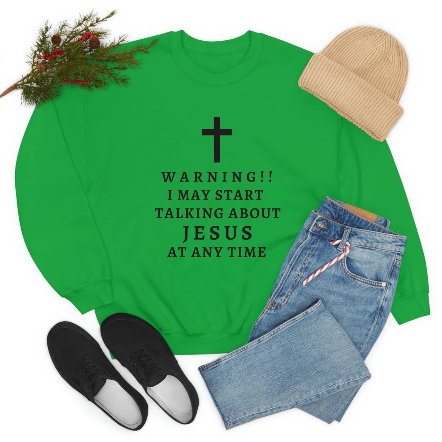 Warning I May Start Talking About Jesus  Unisex Heavy Blend™ Crewneck Sweatshirt